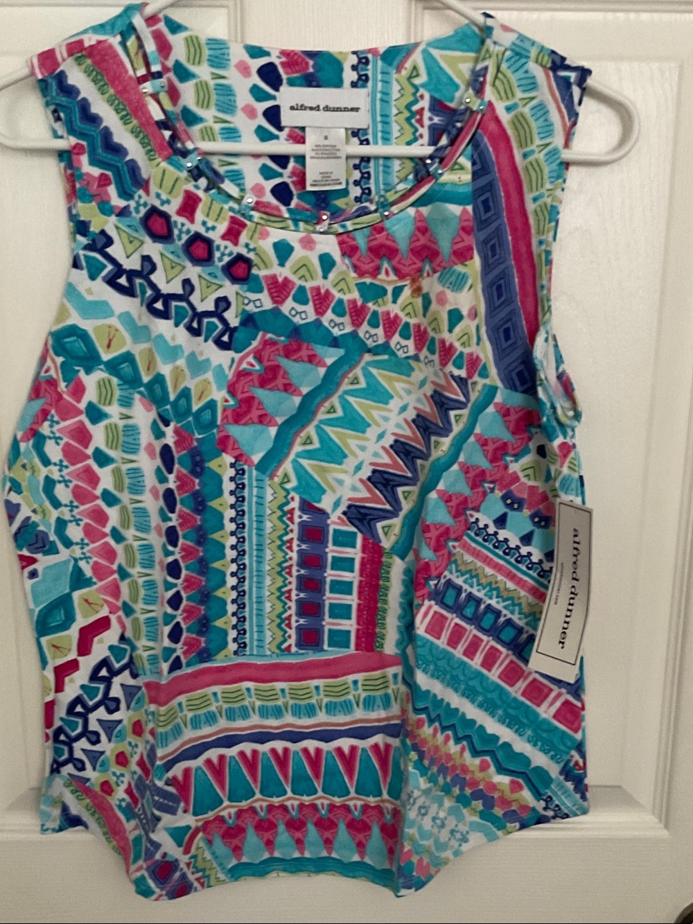 Alfred Dunner Multicolor Teal Pink Aqua Geometric Sleeveless Camisole